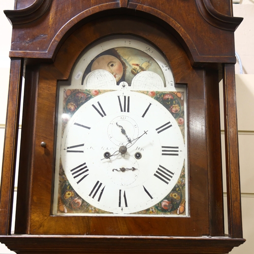 1128 - An early 19th century mahogany 8-day longcase clock, with painted dial and rolling moon phase