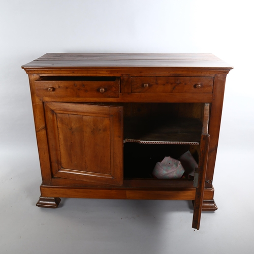 1083 - An 18th century fruitwood buffet, with 2 frieze drawers and panelled cupboards under, width 117cm, d... 