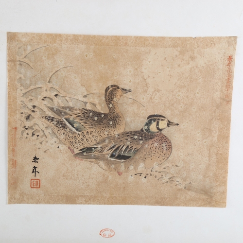 1144 - A set of 4 Chinese watercolours with text inscriptions, image size 20cm x 26cm, unframed