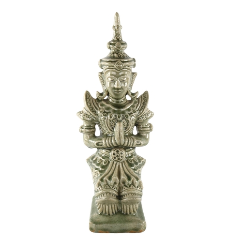 1148 - A Thai celadon glaze pottery temple figure, height 40cm