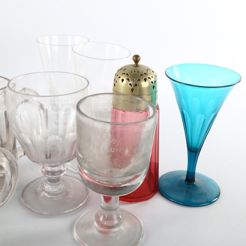 1155 - A group of Antique glassware, including engraved tankards, Bristol green glass etc