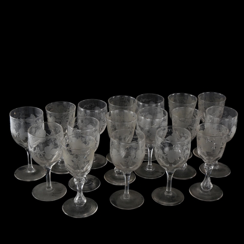 1157 - A group of 19th century cordial glasses, with etched grapevine designs (17)