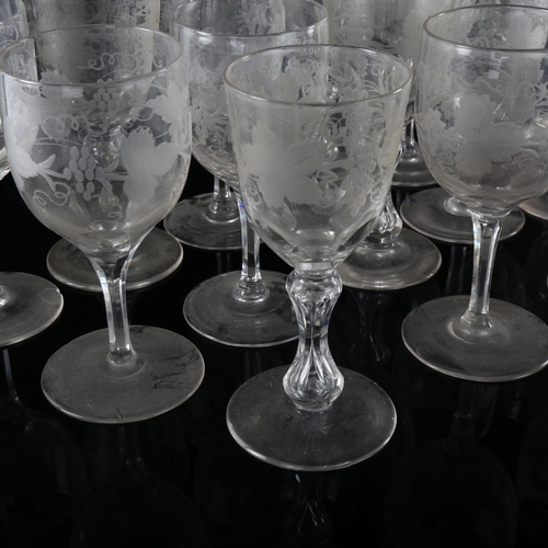 1157 - A group of 19th century cordial glasses, with etched grapevine designs (17)