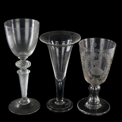 1158 - A large presentation glass with engraved portraits of Edmund Burke, dated 1785, height 23cm, a large... 