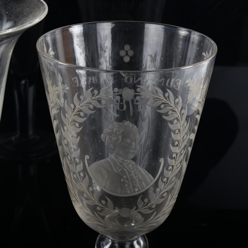 1158 - A large presentation glass with engraved portraits of Edmund Burke, dated 1785, height 23cm, a large... 