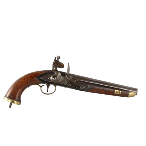 1160 - An early 19th century brass-mounted flintlock pistol, overall length 40cm