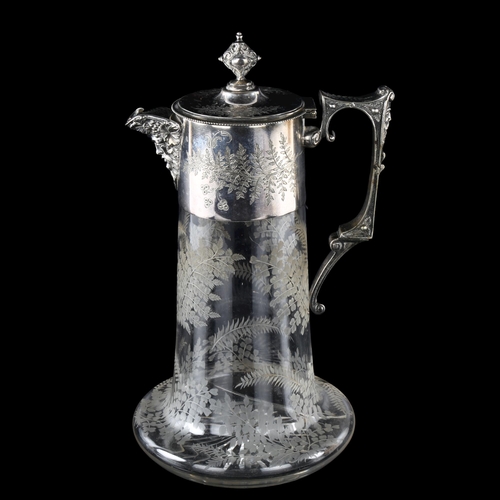 1171 - A Victorian glass and electroplate Claret jug, by Hukin & Heath, height 27cm