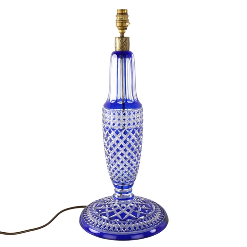 1173 - VAL ST LAMBERT - a blue overlay cut-glass table lamp, height including fitting 52cm