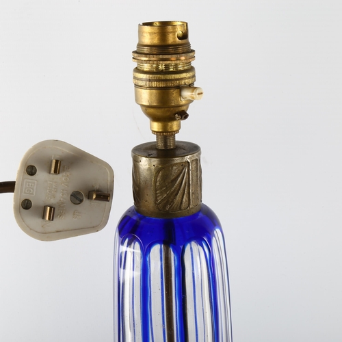 1173 - VAL ST LAMBERT - a blue overlay cut-glass table lamp, height including fitting 52cm