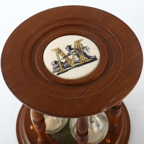 1177 - A reproduction mahogany 3-section egg timer, diameter 14cm, height 14cm