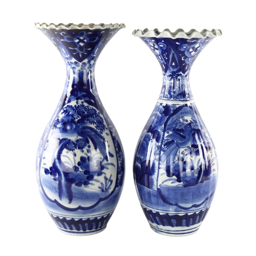 1182 - A pair of Chinese blue and white porcelain vases with frilled rims, height 44cm