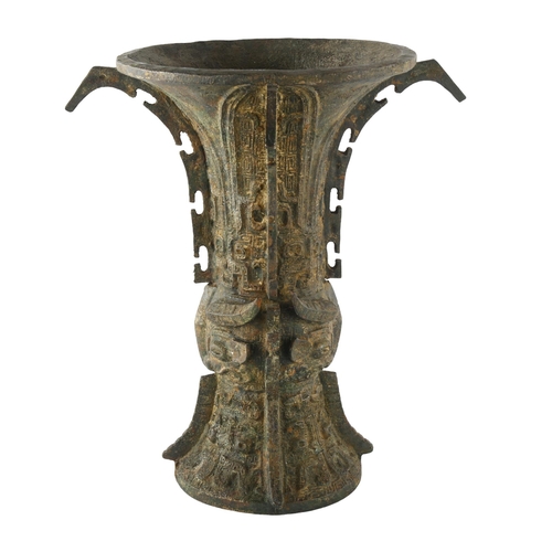 1191 - A Chinese Archaic style bronze Gu shaped vase, with script mark to base, height 31cm