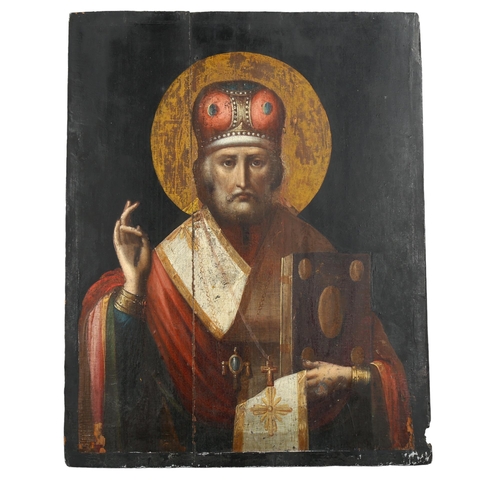 1208 - A 19th century Orthodox Christian icon on wood panel, 41 x 33cm