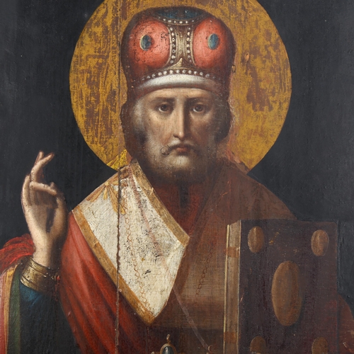 1208 - A 19th century Orthodox Christian icon on wood panel, 41 x 33cm