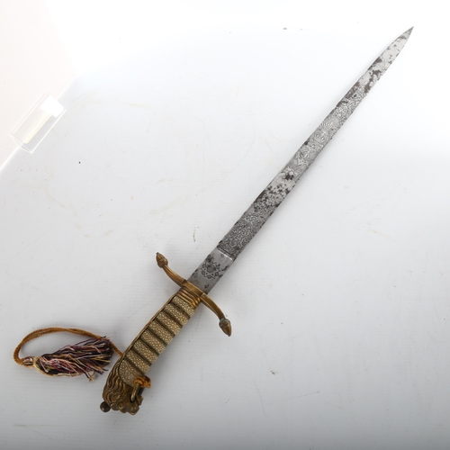 1218 - A 19th century Naval Officers Dirk with shagreen handle and etched blade, length 62cm