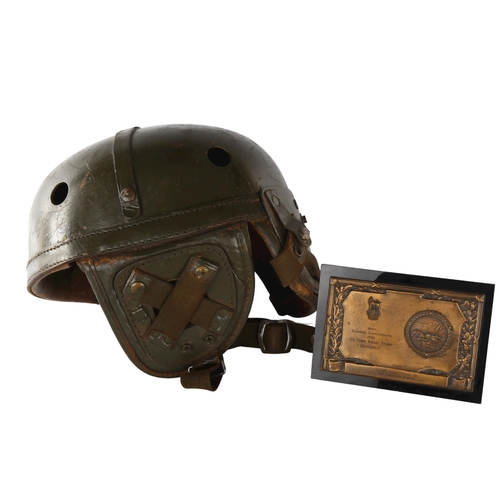 1221 - A post World War II French armoured troop helmet, named to 