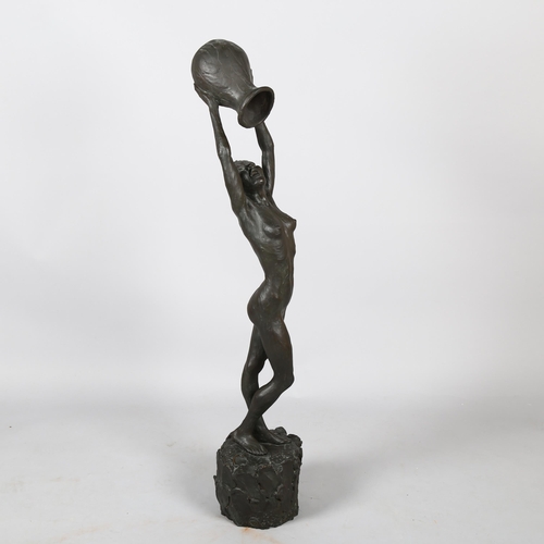 1222 - Enzo Plazzotta (Italian, 1921-1981), large patinated bronze sculpture, The Pitcher Girl, numbered 6/... 