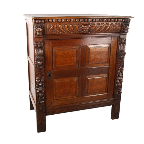 1122 - A 19th century carved oak side cabinet with drawer over cupboard, Height 107cm x Width 92cm x Depth ... 