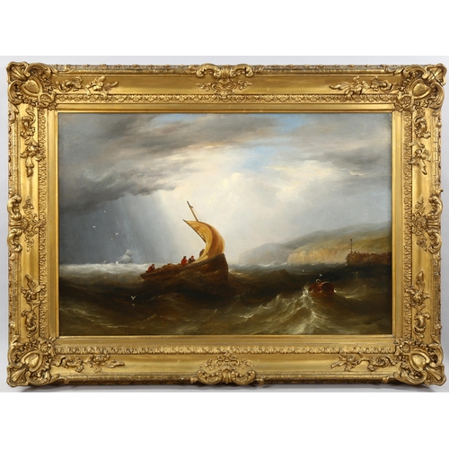 1500 - John Warkup Swift (1815 - 1869), oil on canvas, a fishing lugger on stormy seas, signed with indisti... 