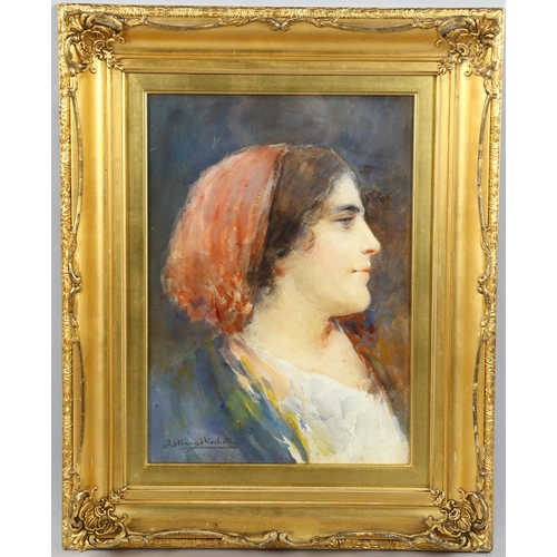 1502 - John Henry Henshall (1856 -1928), watercolour portrait of a woman, signed, 35cm x 25cm, framed