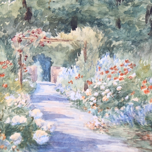 1508 - George Frederick Nicholls, watercolour, flower gardens, signed, 23cm x 33cm, framed