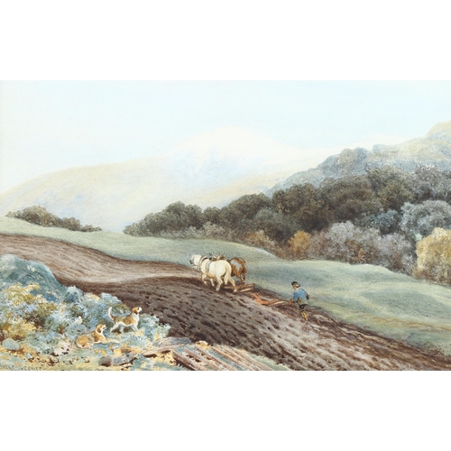 1509 - George Crozier, watercolour circa 1900, ploughing scene, signed, 34cm x 51cm, framed