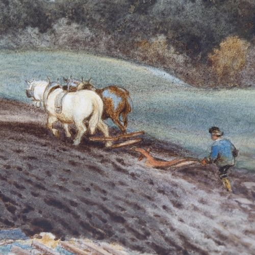 1509 - George Crozier, watercolour circa 1900, ploughing scene, signed, 34cm x 51cm, framed