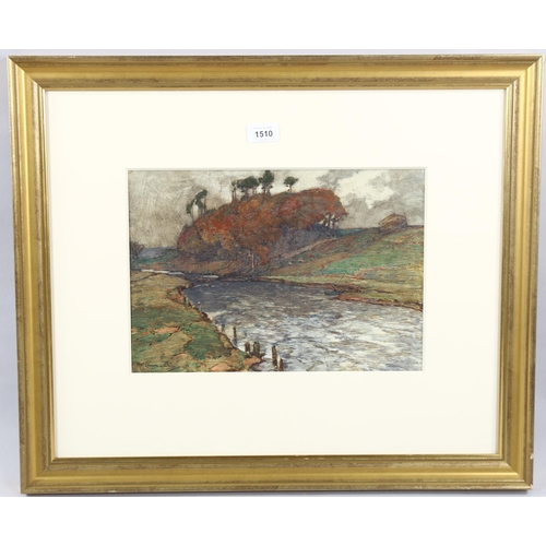 1510 - Samuel John Lamorna Birch (1869 - 1955), watercolour, the brimming river, signed, 25cm x 36cm, frame... 