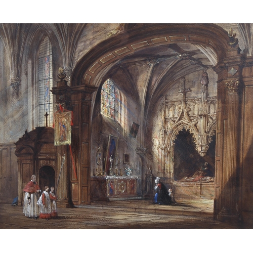 1512 - Joseph Nash (1808 - 1878), watercolour, cathedral interior scene, 52cm x 63cm, framed