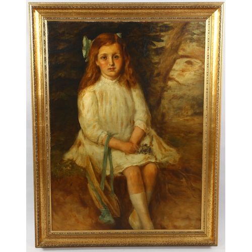 1516 - 19th century oil on canvas, portrait of a girl, unsigned, 94cm x 68cm, framed