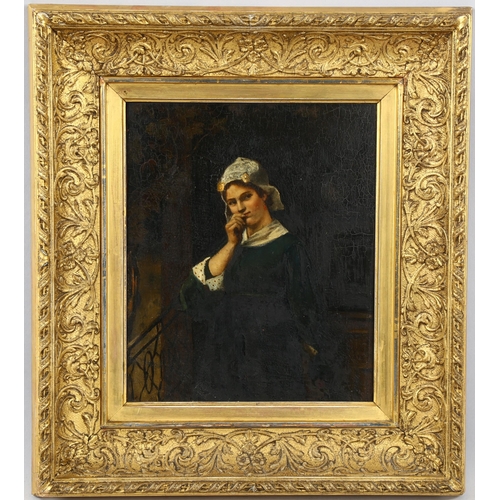 1518 - 19th century Dutch School, oil on board, portrait of a girl, indistinctly signed and dated 1872, 25c... 