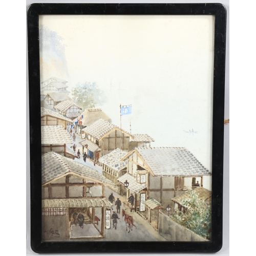 1519 - E Cato, watercolour, Japanese street scene, signed, 39cm x 29cm, framed