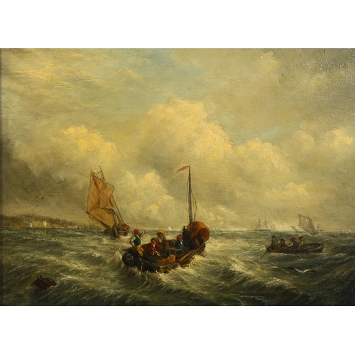 1520 - 19th century English school, oil on canvas, boats on rough seas, unsigned, 31cm x 41cm, framed