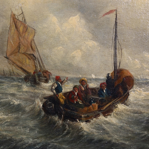 1520 - 19th century English school, oil on canvas, boats on rough seas, unsigned, 31cm x 41cm, framed