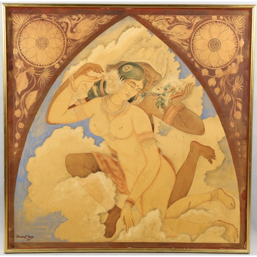 1523 - Mukul Dey (Indian - 1895 - 1989), watercolour, Siva Parvati in cloud-land, 86cm x 86cm, framed