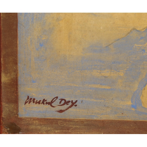 1523 - Mukul Dey (Indian - 1895 - 1989), watercolour, Siva Parvati in cloud-land, 86cm x 86cm, framed