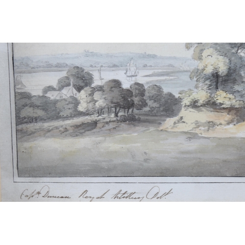 1529 - Captain Duncan (Royal Artillery circa 1790), watercolour, extensive landscape, signed, 30cm x 46cm, ... 