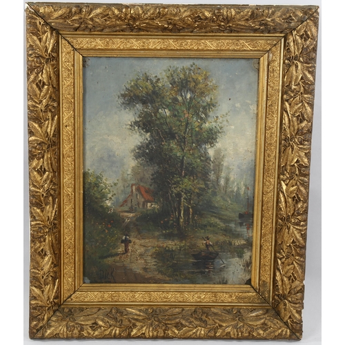 1530 - 19th century oil on canvas, figure on path, unsigned, 46cm x 35cm, framed