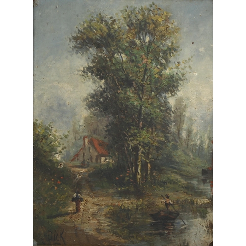 1530 - 19th century oil on canvas, figure on path, unsigned, 46cm x 35cm, framed