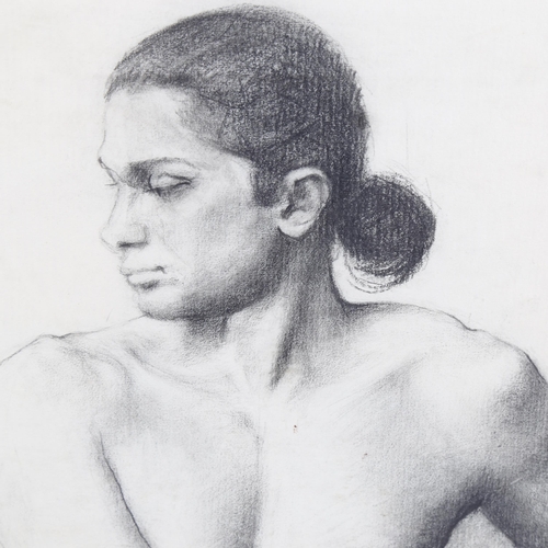 1531 - Charcoal on paper, nude portrait, unsigned, 65cm x 46cm, mounted