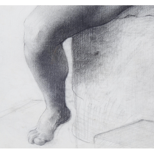 1531 - Charcoal on paper, nude portrait, unsigned, 65cm x 46cm, mounted