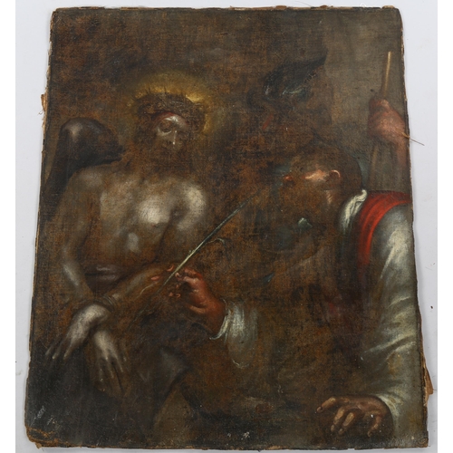 1532 - 17th/18th century, unstretched oil on canvas, religious composition, 83cm x 69cm, unframed