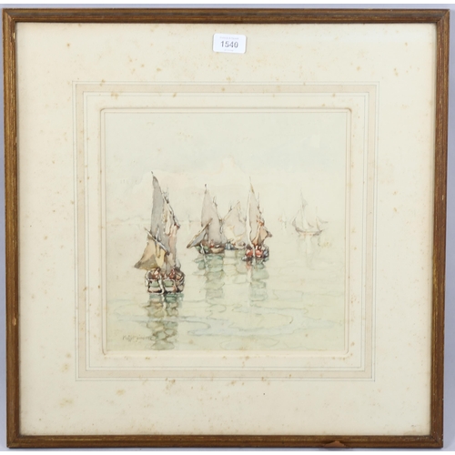 1540 - Peter Moffet Lindner (1852 - 1949), watercolour, sailing boats, signed, 30cm x 30cm, framed