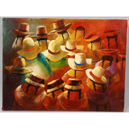 1544 - Secca, contemporary oil on canvas, South American figures, signed, 40cm x 52cm, unframed