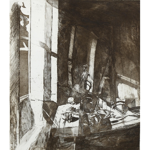 1545 - Fred Cuming (1930 - 2022), etching, studio interior, signed in pencil, plate 50cm x 43cm, framed