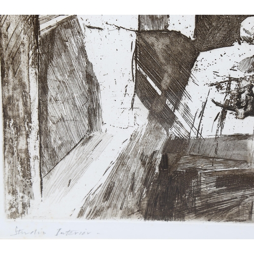 1545 - Fred Cuming (1930 - 2022), etching, studio interior, signed in pencil, plate 50cm x 43cm, framed