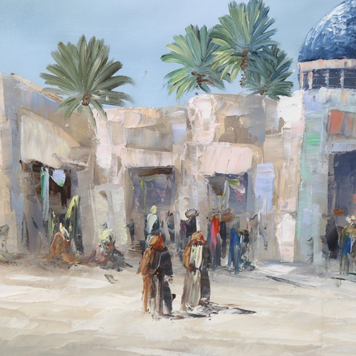 1547 - Contemporary oil on canvas laid on board, North African street scene, unsigned, 50cm x 69cm, framed