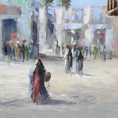 1547 - Contemporary oil on canvas laid on board, North African street scene, unsigned, 50cm x 69cm, framed