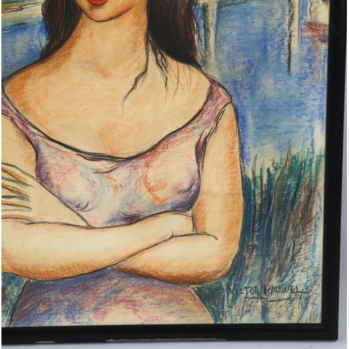 1548 - Victor Manuel (1897 - 1969), mixed media, crayon/watercolour on paper, portrait of a woman, signed, ... 