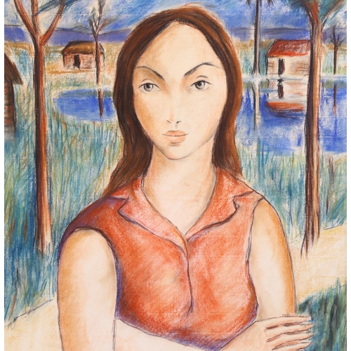 1549 - Victor Manuel (1897 - 1969), mixed media, crayon/watercolour, portrait of a woman, signed, 63cm x 49... 